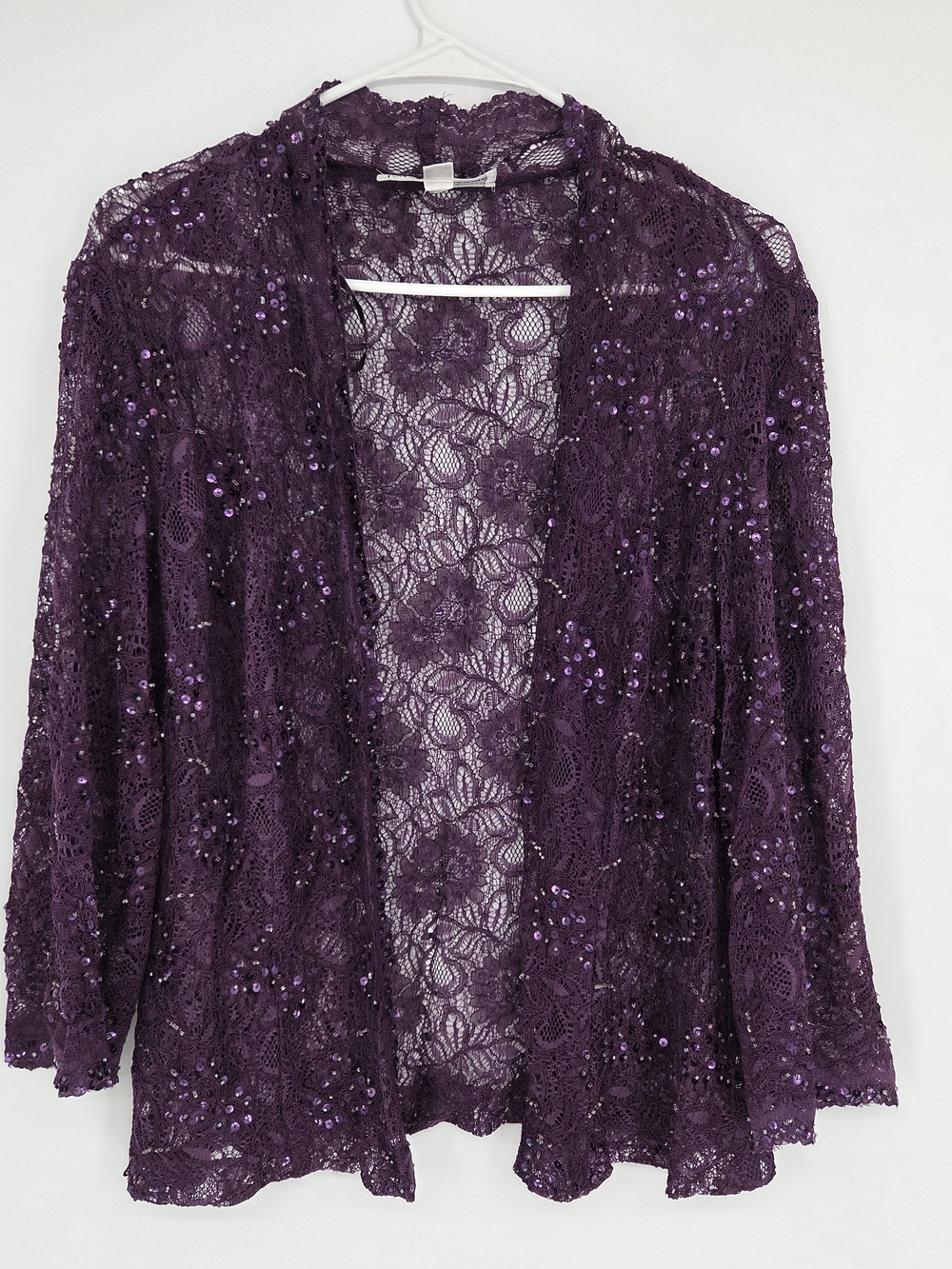 Emma Street Womens Purple Floral Lace Sequin Sheer Open Jacket Top Blouse 18W